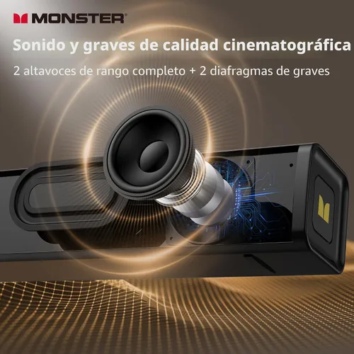 Vista 2 de Monster Altavoces de computadora S220 para PC de escritorio, altavoces de PC de 2.0 canales con diafragma de graves dual, Bluetooth 6.0 y barra