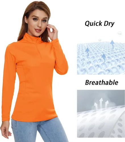 Vista 6 de CRYSULLY Camisas de manga larga para mujer, protección solar, cremallera de 14, de verano, de secado rápido