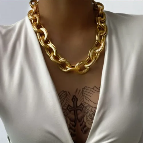 Vista 3 de Acedre Gargantilla gruesa cadena de eslabones cubanos dorados collares de eslabones dobles en O joyería punk hip-hop para mujeres y niñas