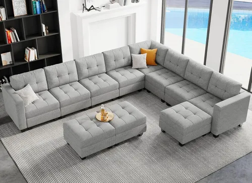 Vista 10 de Belffin Sofá modular de gran tamaño con otomanas de almacenamiento, sofá seccional en forma de U con diván reversible, color azul
