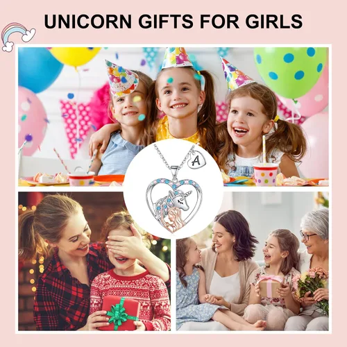 Vista 5 de Unicorn Gifts for Girls, Unicorn Heart Pendant Necklace Initial Necklace Birthday Gifts for Teen Girls Daughter Granddaughter Niece Women Girls Toys