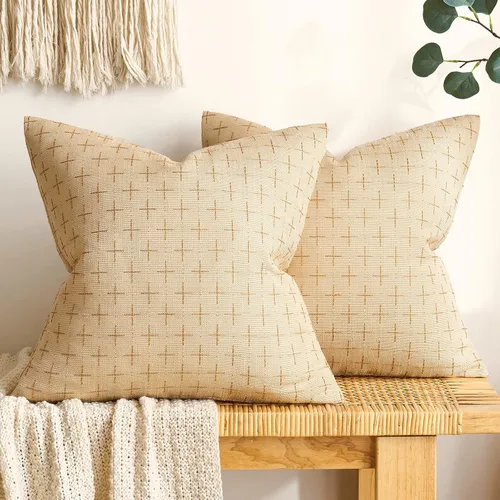 Vista 15 de MIULEE - Juego de 2 fundas de almohada decorativas de lino de arpillera, modernas, estilo campestre, rústicas, tejidas, con textura, para sofá, Gris