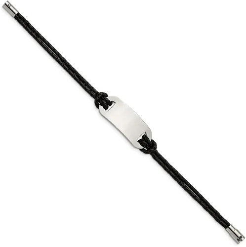 Vista 3 de Pulsera de identificación de cuero negro pulido grabado personalizado pulido grabado para hombres o mujeres, longitud 8.25 pulgadas de ancho 0.197in