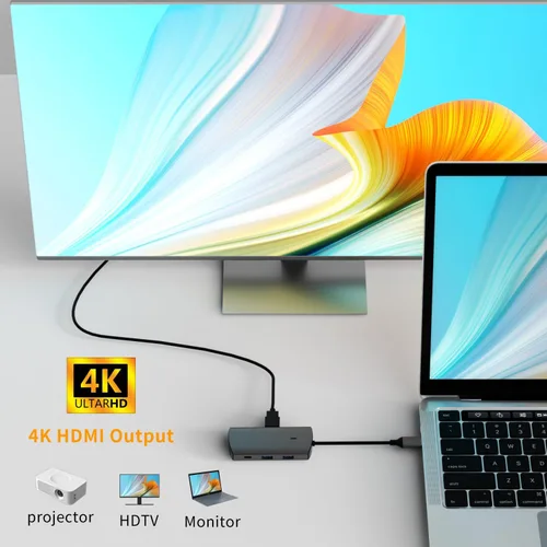 Vista 3 de Hub USB C 6 en 1 con HDMI 4K, 2 puertos USB 3.0 USB C PD 1 Gbps Ethernet compatible con laptop, MacBook Pro, MacBook Air, iPad, XPS y más