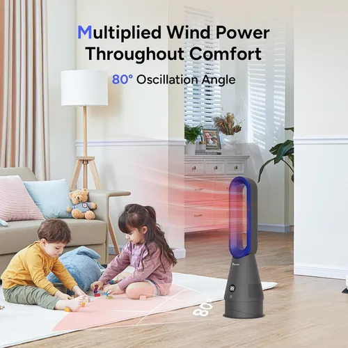 Vista 3 de Ventilador sin aspas Faryuan, ventilador de torre combinado de 25 pulgadas con calefacción, enfriamiento y filtro, oscilación de 80° con control