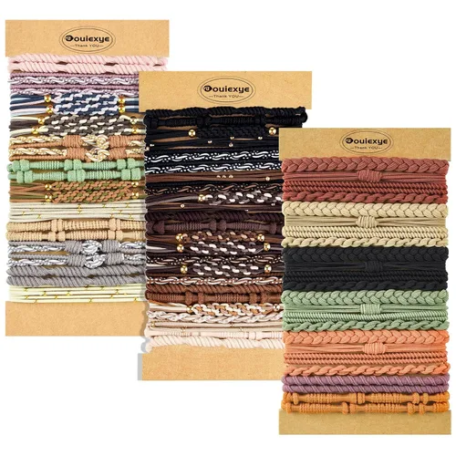 Vista 18 de Pulseras para el cabello para mujer, 24 piezas de accesorios para el cabello bohemio en 12 colores, 5 estilos, no dañan el cabello grueso Boho A