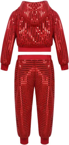 Vista 2 de inhzoy Conjunto de lentejuelas para niña, danza callejera, hip hop, danza, rendimiento, con capucha y pantalones de harén