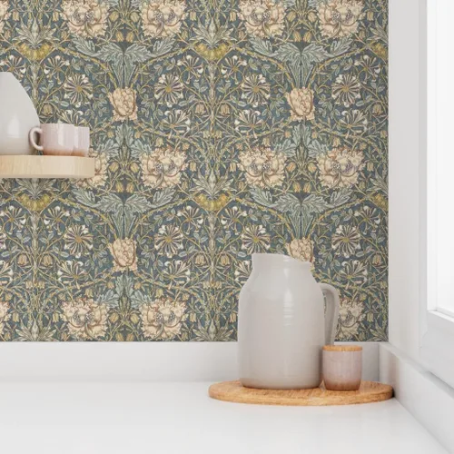 Vista 8 de Muestras de papel tapiz autoadhesivo – Papel tapiz de damasco floral neutro, artes y manualidades, diseño victoriano de jardín inglés Morris