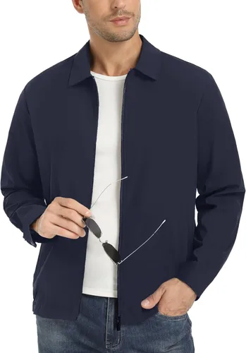 Vista 8 de EKLENTSON Chamarras ligeras para hombre, con cremallera completa, cuello de golf, cortavientos, con bolsillos con cremallera