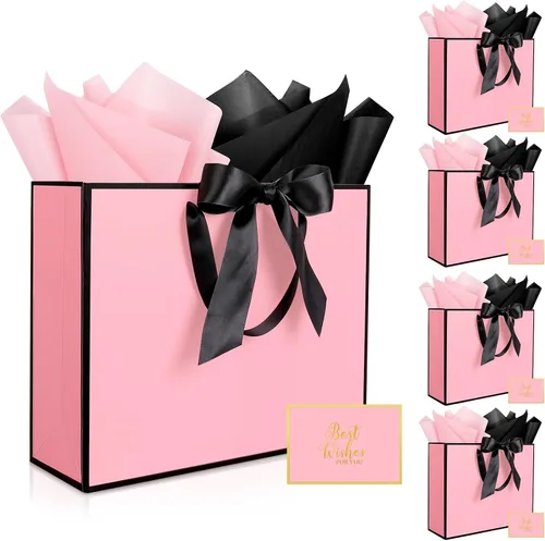 Vista 9 de Ethhqu Bolsas de regalo grandes con asas, 3 piezas negras con borde dorado