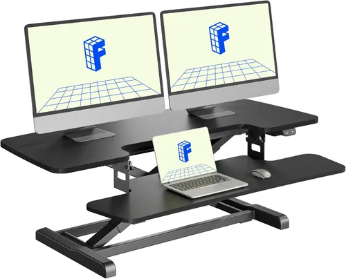 Vista 15 de FLEXISPOT Convertidor eléctrico de escritorio de pie de 32 pulgadas, elevador de escritorio motorizado para sentarse a pie, monitor de escritorio