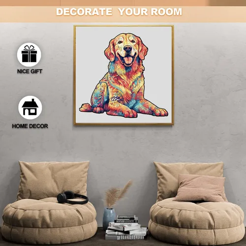 Vista 5 de WOODBESTS Rompecabezas de madera para adultos – Loyal Golden Retriever, rompecabezas de madera de perro, rompecabezas únicos de madera de animales