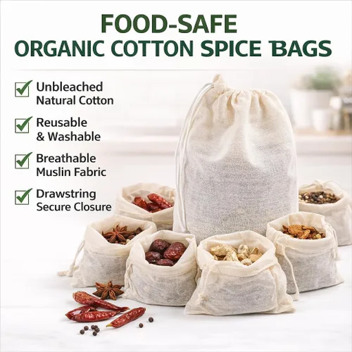 Vista 2 de Bolsas de especias de algodón orgánico con cordón – 30 bolsas de té reutilizables de 3 x 4, bolsas de muselina para cocinar, bolsa de sopa, hierbas