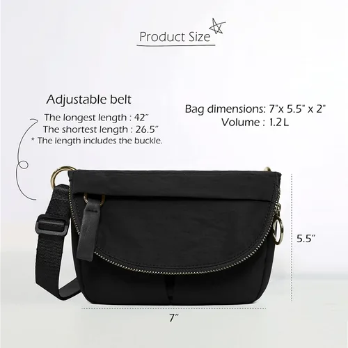 Vista 6 de ODODOS Mini bolsa cruzada de 1.2L con correa ajustable, bolsa de festival, riñonera para exteriores, entrenamiento, viajes y uso casual, Negro
