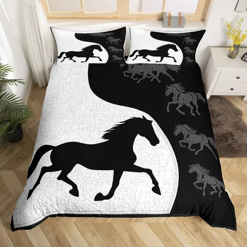Vista 8 de Manfei Juego de funda de edredón de caballo al galope, tamaño individual, funda de edredón con temática de animales con 1 funda de almohada, juego