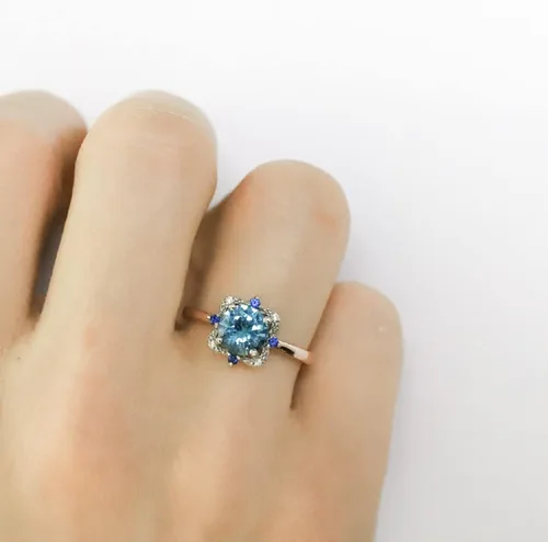 Vista 3 de Anillo de topacio chapado en plata de ley 925 para mujer, anillo de compromiso y boda de topacio azul