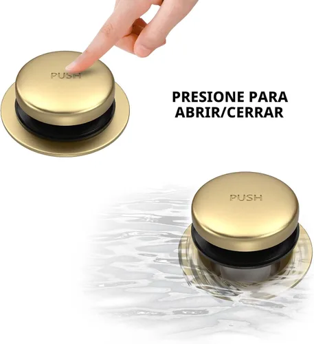 Vista 3 de Kit de drenaje de bañera completamente metálico con mecanismo basculante, placa frontal de desbordamiento de dos orificios y ensamblaje universal