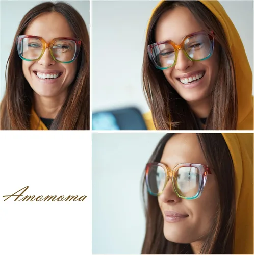 Vista 3 de Paquete de 3 lentes de lectura cuadrados retro de gran tamaño para mujer, grandes y elegantes con bloqueo de luz azul AM6072