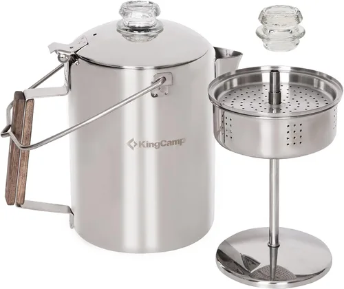 Vista 7 de KingCamp Percolator - Cafetera de acero inoxidable 304 con mango de madera para acampar al aire libre, cabina, caravana, cocina, caza y mochilero