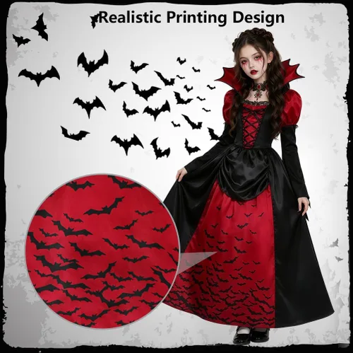 Vista 3 de Disfraz de vampiro para niñas, vestido de vampiro real, disfraz de Disfraz de vampiro real para niñas