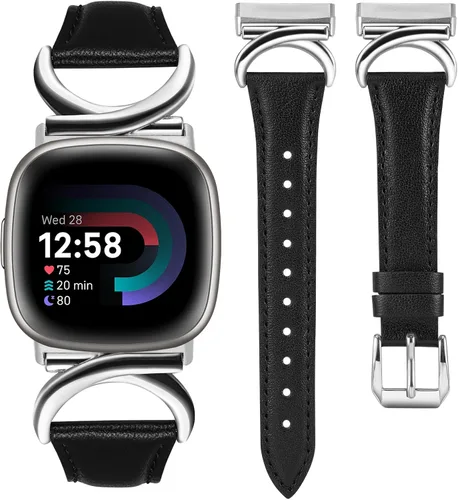 Vista 8 de Correas de cuero compatibles con Fitbit Versa 4/Versa 3/Fitbit Sense 2/Sense Band para mujer, correa de cuero delgada y elegante de diseño de alta