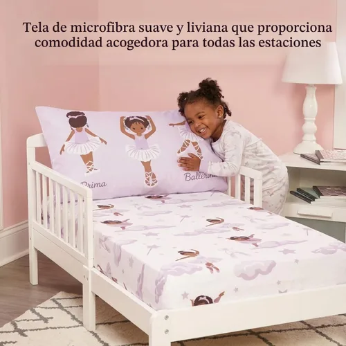 Vista 4 de EVERYDAY KIDS Juego de sábanas de bailarina afroamericana para niños pequeños