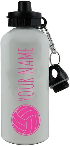 Vista 5 de Diseño personalizado de pelota de voleibol con nombre del equipo de niños, acabado blanco de aluminio, botella de agua deportiva de 20 onzas, Negro