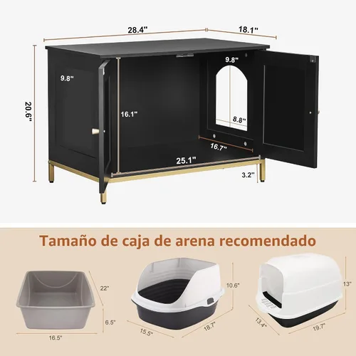 Vista 3 de Homhedy Gabinete para Caja de Arena para Gatos, Muebles de Baño para Gatos con Marco de Metal, Casa para Mascotas, Se Adapta a la Mayoría de Cajas