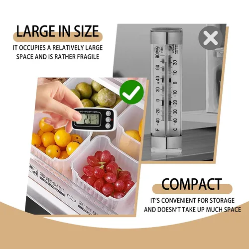 Vista 5 de Termómetro digital para refrigerador, 2 unidades, termómetro para nevera, congelador con pantalla LCD grande, incluye soporte, placa trasera