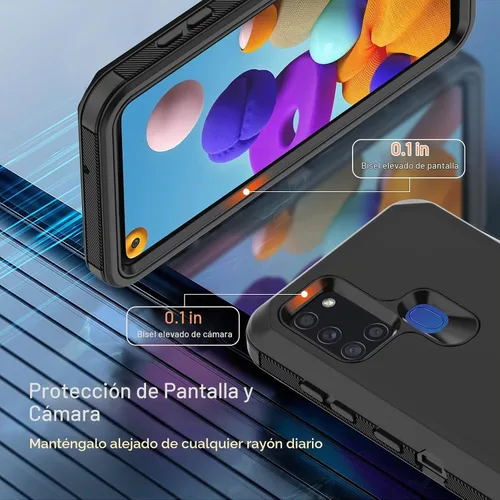 Vista 3 de Funda para Galaxy A21s versión de EE. UU., carcasa de cuerpo completo A21s con protector de pantalla integrado, funda de protección híbrida de tres