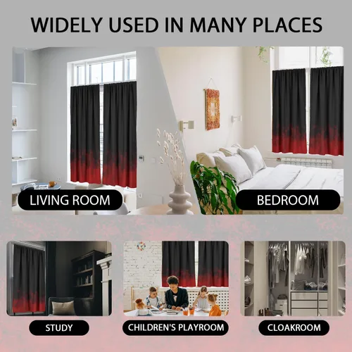 Vista 4 de zokyer Cortinas de cocina rojas y negras abstractas para niños, hombres, gótico, anime, modernas, geniales, pequeñas, cortas, 27.5" An x 39" L