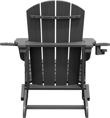 Vista 12 de SERWALL Silla Adirondack plegable, Silla Adirondack HDPE con textura de madera - gris