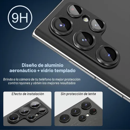 Vista 6 de Suoman Protector de lente de cámara para Samsung Galaxy S23 Ultra, [no afecta el flash] Película de vidrio templado 9H, cubierta protectora de metal