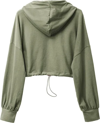Vista 2 de Amazhiyu Sudadera corta con capucha para mujer, manga larga, con cordón