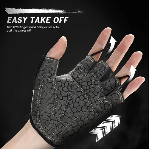Vista 3 de Guantes de bicicleta para hombres y mujeres con almohadilla antideslizante que absorbe los golpes, guantes de ciclismo ligeros de medio dedo
