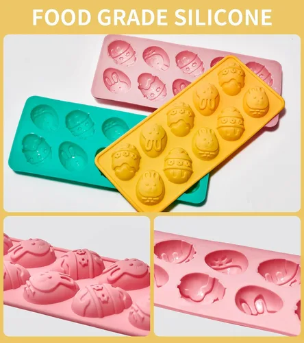 Vista 2 de Moldes de gelatina de huevo de Pascua, paquete de 3 moldes de chocolate con forma de conejo, molde de silicona para golosinas de chocolate, dulces