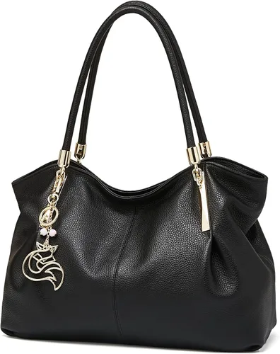 Vista 11 de FOXLOVER Bolso de mano de cuero genuino de gran capacidad para mujer, bolsos de diseñador para hombro, bolsos grandes minimalistas