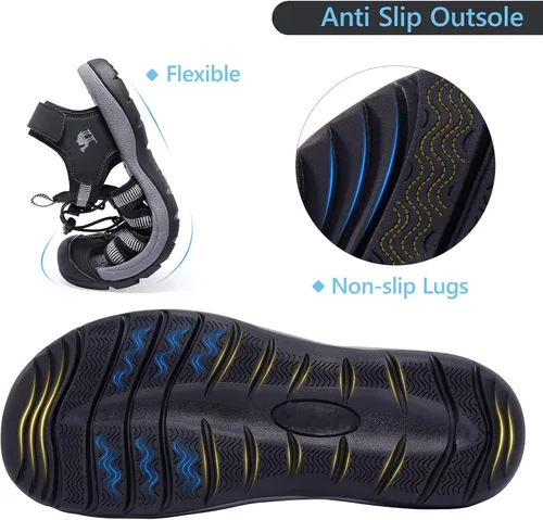 Vista 3 de CAMELSPORTS Sandalias de senderismo para hombre, puntera cerrada, sandalias de playa al aire libre, impermeables, deportivas para pescador, zapatos