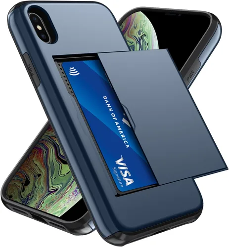 Vista 108 de Qinmay Funda compatible con iPhone 7 Plus/8 Plus con tarjetero, doble capa a prueba de golpes, funda protectora resistente con ranura oculta Negro