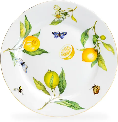 Vista 3 de Gracie China by Coastline Imports Gracie China Lemons Butterfly Bee Garden - Juego de 4 platos de porcelana para postre/ensalada, 8 pulgadas