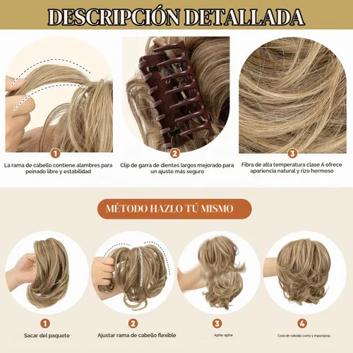 Vista 5 de Pinza de pelo con clip de garra, moño corto, pieza de cabello de moño desordenado, extensiones de cabello flexibles, ramificación de cabello