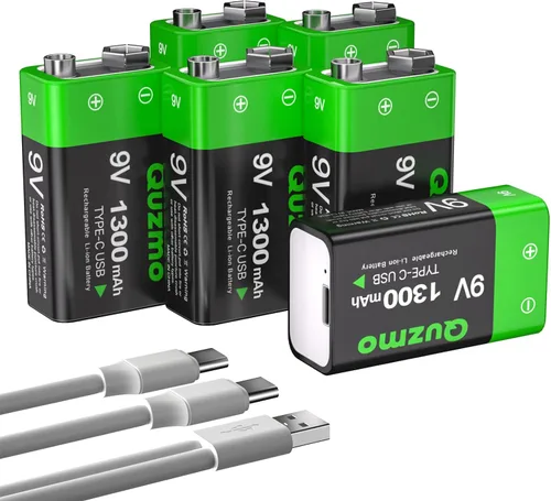 Vista 7 de Paquete de 2 baterías recargables de iones de litio de 9 voltios, 1300 mAh de larga duración, recarga USB-C con cable de carga 2 en 1 para alarmas