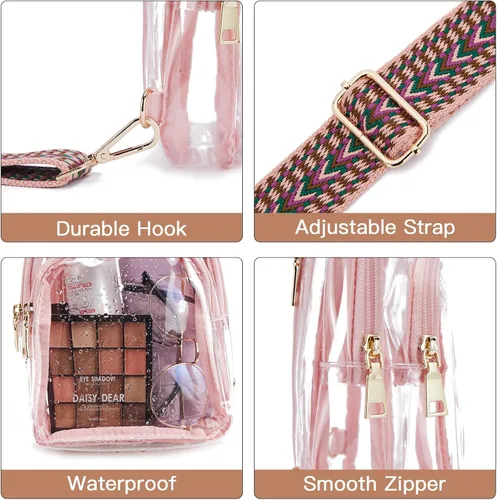 Vista 3 de Telena Riñonera transparente aprobada para estadios, bolsa cruzada para mujer, transparente, 1-rosa transparente, Moderno
