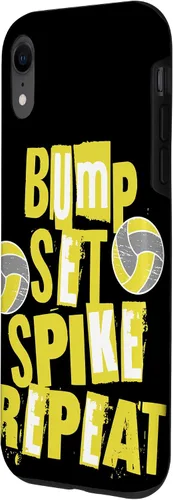 Vista 2 de iPhone XR Parents Girls Volleyball Bump Set Spike Repeat Yellow & Gray Case