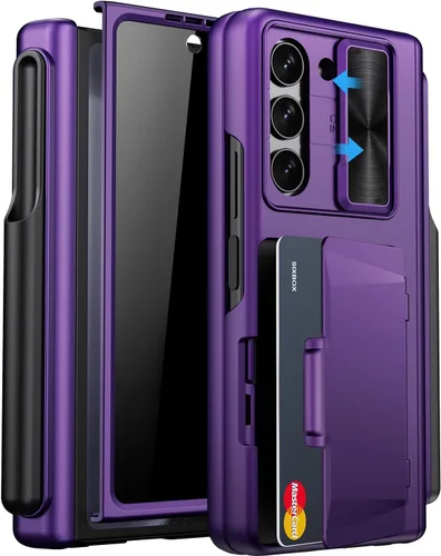 Vista 14 de Funda para Samsung Galaxy Z Fold 5 con tarjetero y cubierta para cámara deslizante, protector de pantalla integrado y protección de bisagra, funda