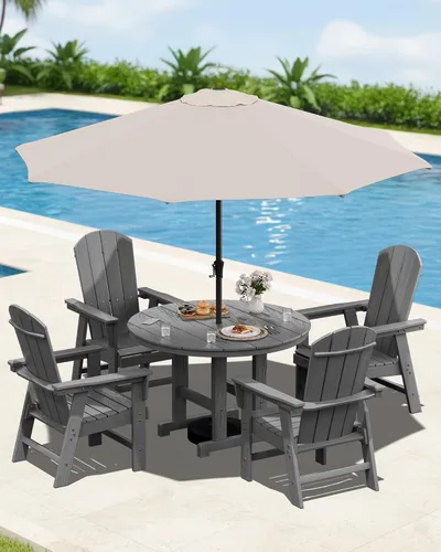 Vista 10 de SERWALL Juego de sillas de comedor Adirondack para exterior, conjunto de 2, sillas de patio de HDPE resistentes a todo clima, color negro