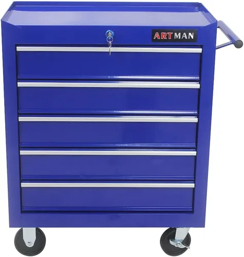Vista 13 de Carrito de herramientas con ruedas y cajones mecánicos, caja de herramientas resistente con cerradura, carrito de herramientas multifuncional