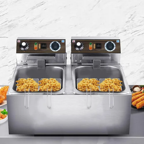 Vista 6 de 12 cestas cuadradas de acero inoxidable para freír con asa, cestas de alimentos para servir reutilizables, mini freidora con cesta para cocina