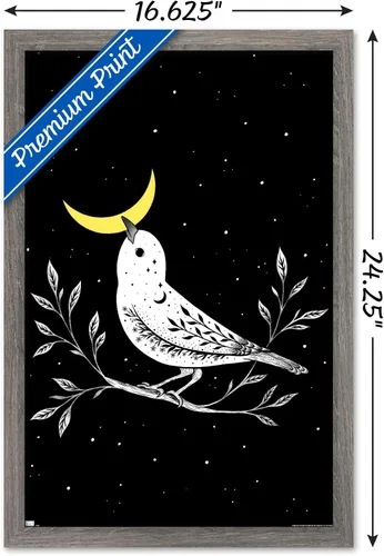 Vista 3 de Trends International Dibujo episódico - Póster de pared de pájaro lunar Versión enmarcada Barnwood