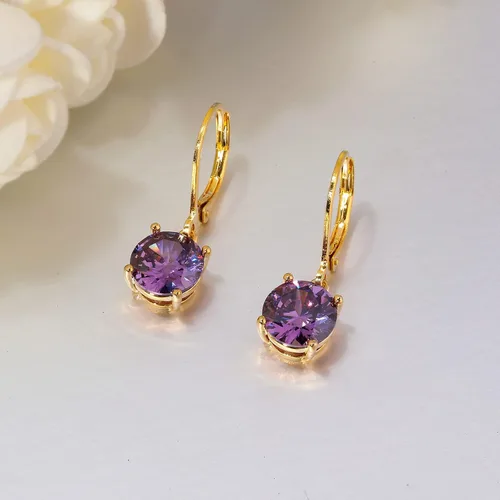 Vista 5 de CiNily Aretes colgantes con cierre de palanca de cristal creado, chapados en oro, joyería de regalo para mujeres y niñas, 0.315 in